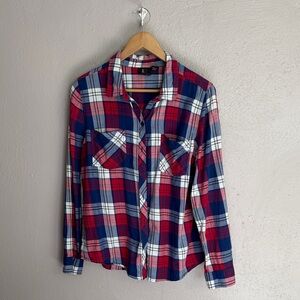 Red and Blue Plaid Button-Up Shirt